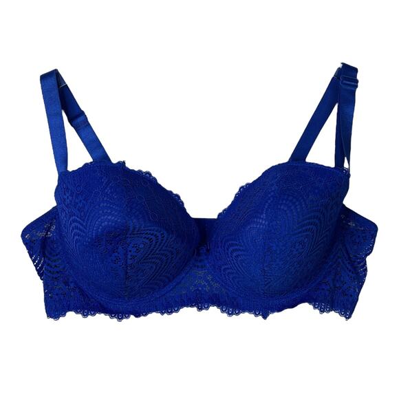 Black Fuchsia Secret Lace Multiway Underwire Lightly Lined Bra Royal Blue 42D - Picture 1 of 6
